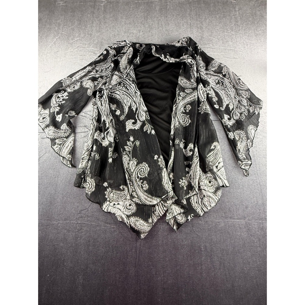 Sara Michelle Women Black White Paisley Metallic Open Front Cardigan Small 9165M - Picture 1 of 7